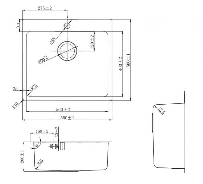 Lavabo LA 550 k&oslash;kkenvask inkl. k&oslash;kkenarmatur i kobber PVD