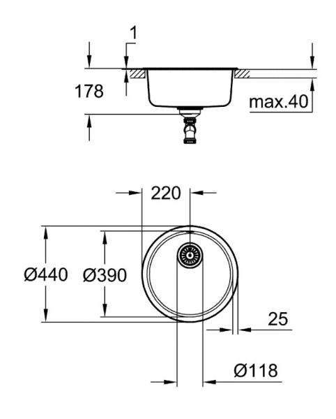 Grohe K200 rund køkkenvask i rustfrit stål Ø 44 cm Grohe K200 rund køkkenvask i rustfrit stål Ø 44 cm