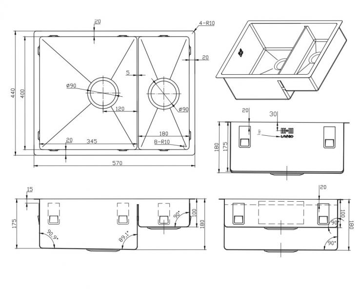 Lavabo Kubus 1.5 Soft k&oslash;kkenvask