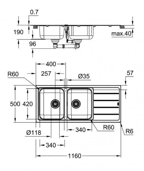 Grohe K500 dobbelt k&oslash;kkenvask m/afl&oslash;bsbakke i rustfrit st&aring;l 80-S
