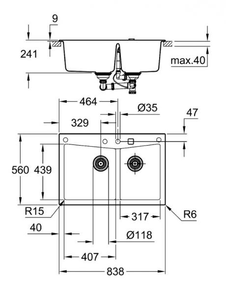 Grohe K700 dobbelt køkkenvask i komposit 90-C - Sort granit Grohe K700 dobbelt køkkenvask i komposit 90-C - Sort granit