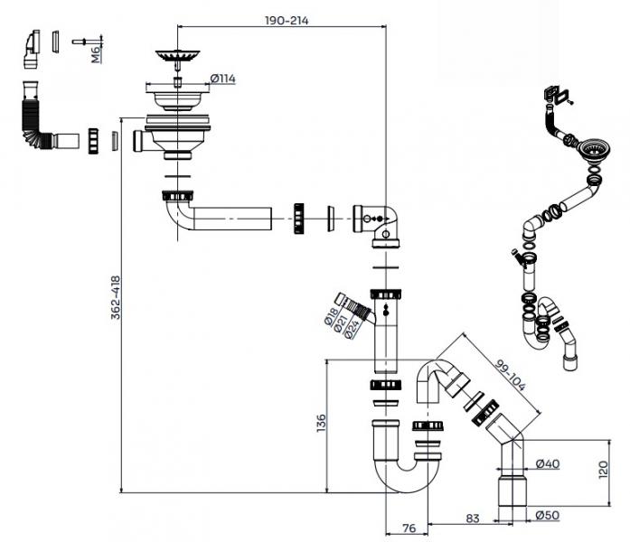 Lavabo Classic S2 bundventils&aelig;t inkl. vandl&aring;s m/overl&oslash;b - Rustfrit st&aring;l