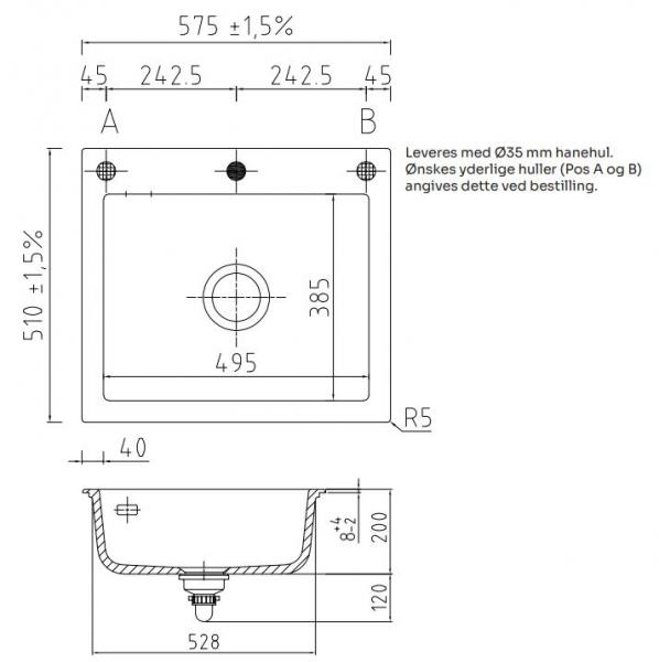 Lavabo Mera 57 porcel&aelig;nsk&oslash;kkenvask - Krom afl&oslash;b