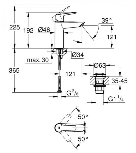 Grohe Start M håndvaskarmatur m/push-open bundventil - Mat sort Grohe Start M håndvaskarmatur m/push-open bundventil - Mat sort