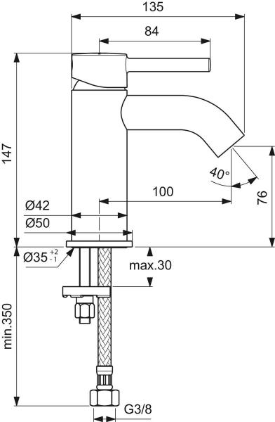 Ideal Standard Ceraline h&aring;ndvaskarmatur m/push open bundventil - Krom