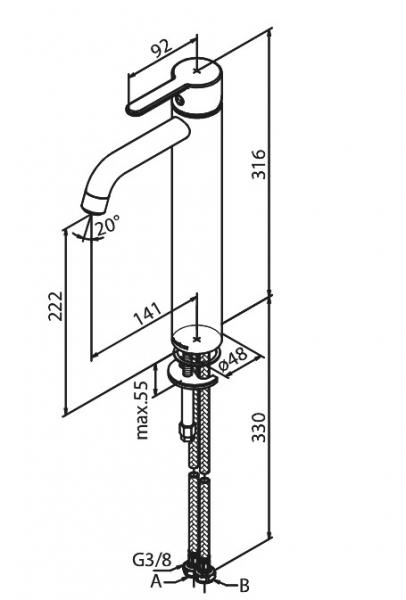 Damixa Silhouet L h&aring;ndvaskbatteri u/bundventil - B&oslash;rstet messing