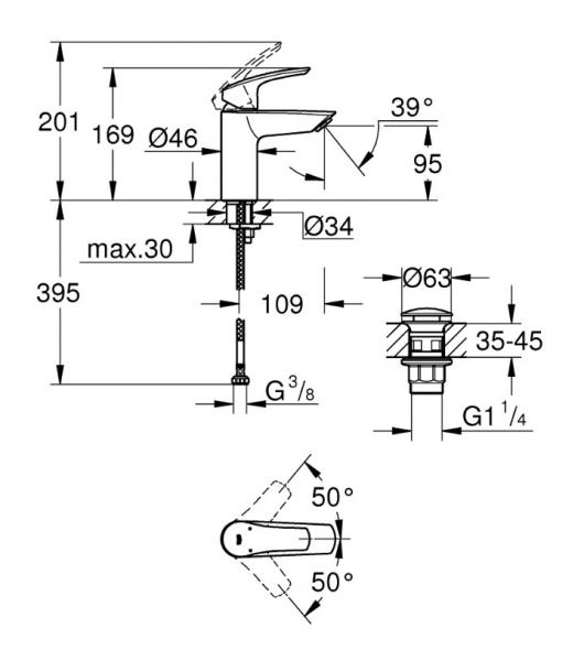 Grohe Eurosmart S håndvaskarmatur m/push open bundventil og WaterSaving - Krom Grohe Eurosmart S håndvaskarmatur m/push open bundventil og WaterSaving - Krom