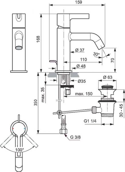 Ideal Standard Joy h&aring;ndvaskarmatur Eco m/l&oslash;ft op bundventil - Krom