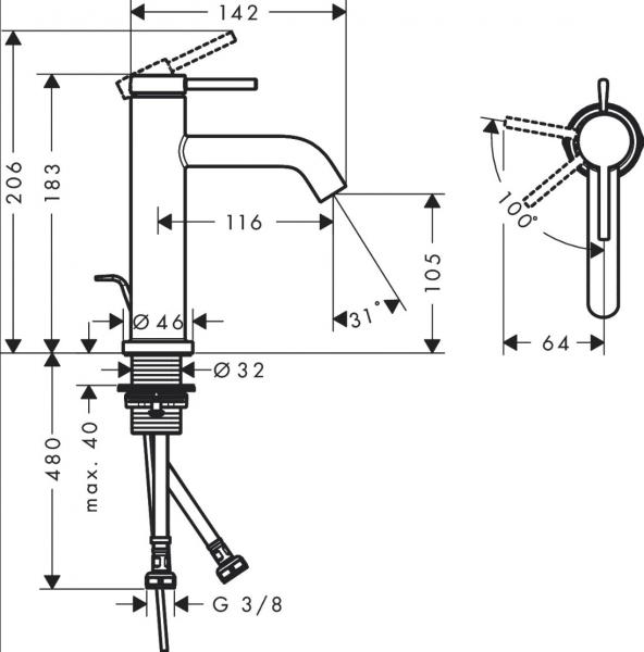 Hansgrohe Tecturis S 110 h&aring;ndvaskarmatur m/Coolstart og bundventil - Krom