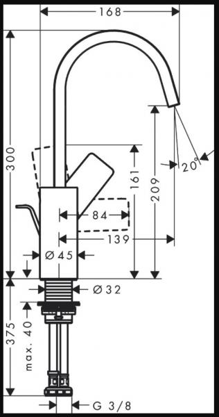 Hansgrohe Vivenis 210 h&aring;ndvaskarmatur m/svingtud og l&oslash;ft-op bundventil - Mat sort