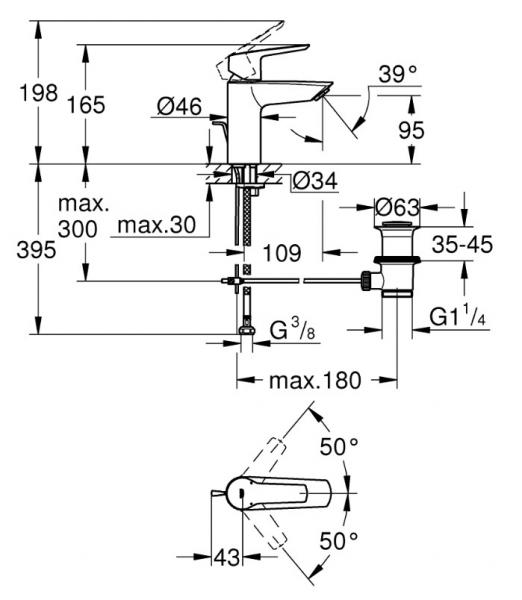 Grohe Start håndvaskarmatur S-size m/bundventil og WaterSaving - Krom Grohe Start håndvaskarmatur S-size m/bundventil og WaterSaving - Krom