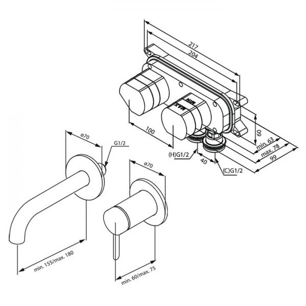 Damixa Iris komplet h&aring;ndvaskarmatur til indbygning - Krom