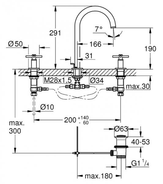Grohe Atrio 3-huls håndvaskarmatur m/svingtud og bundventil - Krom Grohe Atrio 3-huls håndvaskarmatur m/svingtud og bundventil - Krom