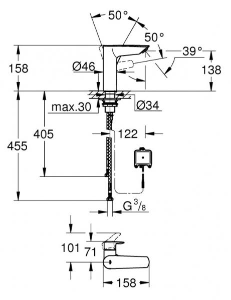 Grohe Eurosmart h&aring;ndvaskarmatur 2i1 ber&oslash;ringsfri hybrid 6V