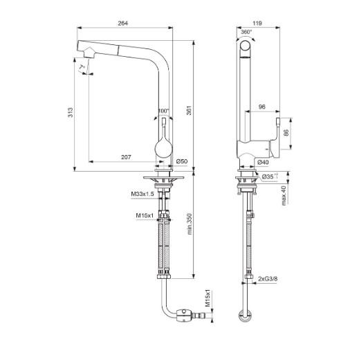Ideal Standard Geometry A4 k&oslash;kkenarmatur m/udtr&aelig;k - Krom
