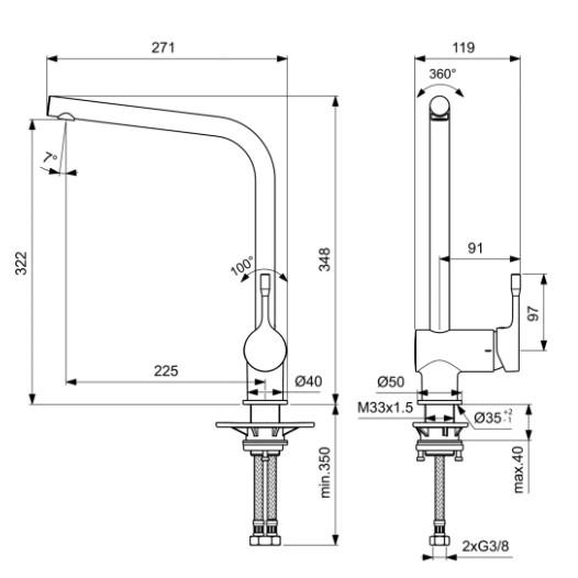 Ideal Standard Ceralook k&oslash;kkenarmatur - Mat sort