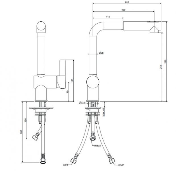 Lavabo Kubus 285 k&oslash;kkenarmatur m/udtr&aelig;k - Mat sort