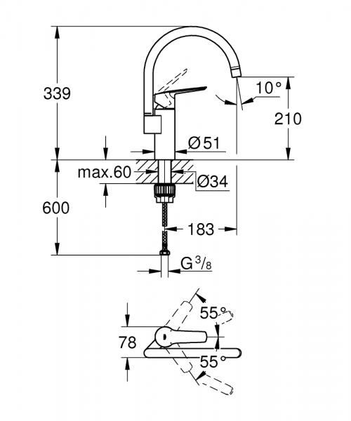Grohe Start k&oslash;kkenarmatur m/C-tud - Krom