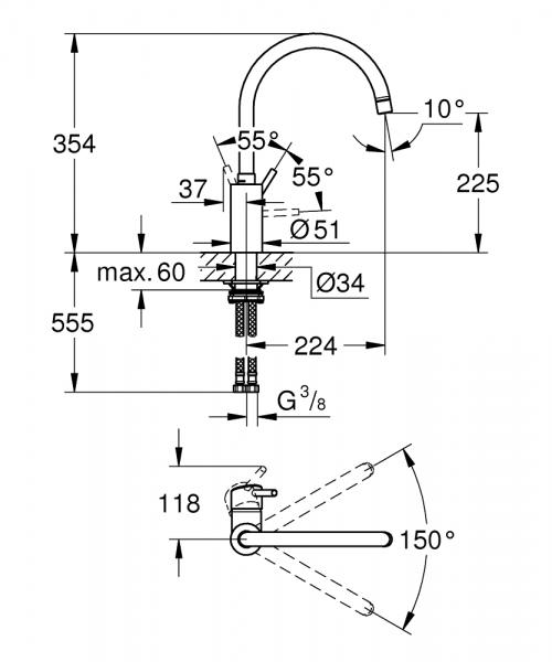 Grohe NEW Concetto k&oslash;kkenarmatur m/C-tud - Krom