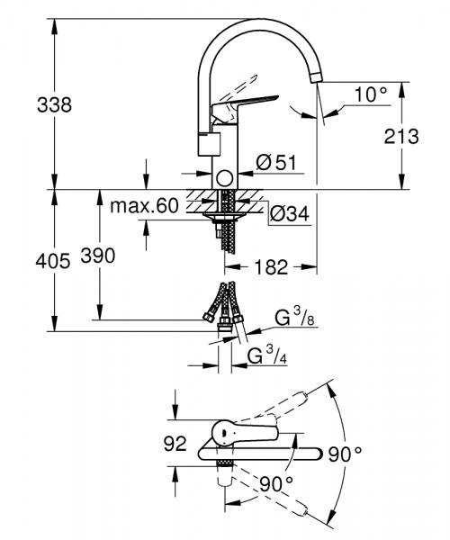 Grohe Start køkkenarmatur m/C-tud og afspærring - Krom Grohe Start køkkenarmatur m/C-tud og afspærring - Krom