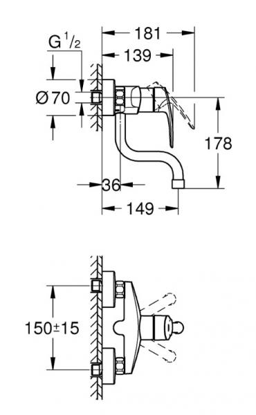 Grohe Eurosmart k&oslash;kkenarmatur t/v&aelig;g - Med svingtud