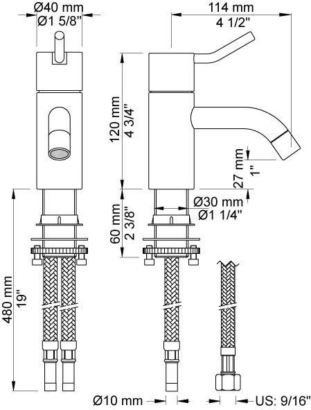 Vola HV1M h&aring;ndvaskarmatur m/mellemlangt greb - Krom
