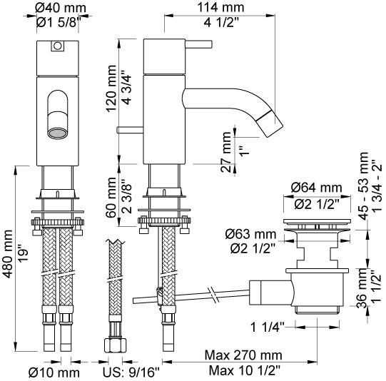 Vola HV3 h&aring;ndvaskbatteri - Krom