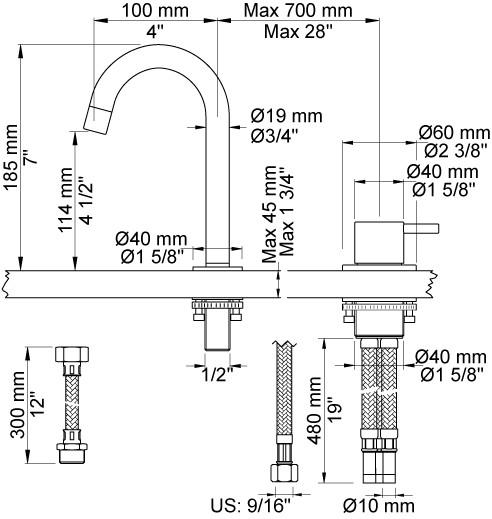 Vola 590B H&aring;ndvaskbatteri - krom