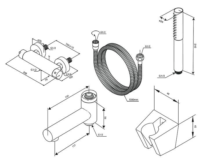 Damixa Iris komplet badekararmatur - Krom