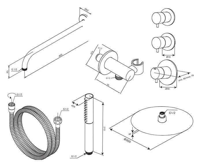 Damixa Iris XS 1 300 brusesæt til indbygning - Krom Damixa Iris XS 1 300 brusesæt til indbygning - Krom