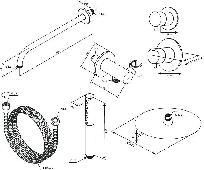 Damixa Iris DS 1 brusesystem til indbygning - Steel Damixa Iris DS 1 brusesystem til indbygning - Steel