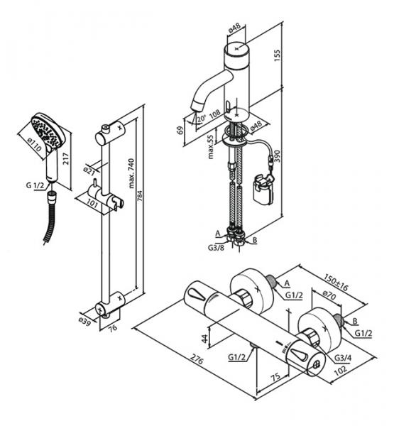 Damixa Silhouet Touchless komplet pakke til badeværelset - Børstet messing Damixa Silhouet Touchless komplet pakke til badeværelset - Børstet messing