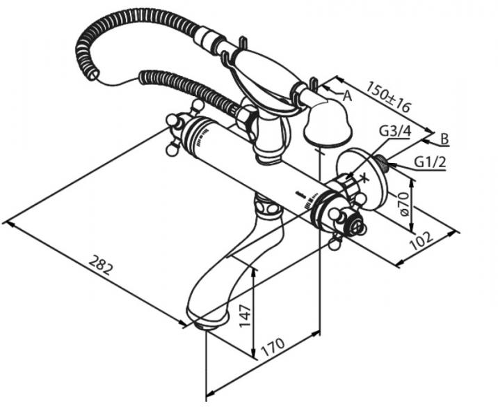 Damixa Tradition kar/brusetermostat m/h&aring;ndbruser