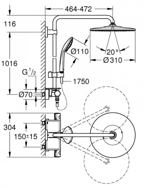 Grohe Euphoria 310 brusesystem m/termostat og vandsparer Grohe Euphoria 310 brusesystem m/termostat og vandsparer