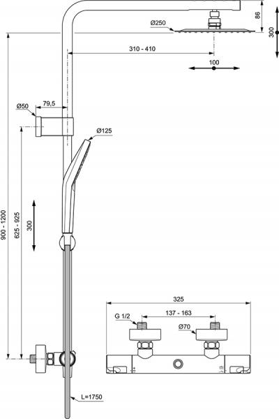 Ideal Standard Idealrain T50 Flex komplet brusesystem &Oslash;250 - Krom