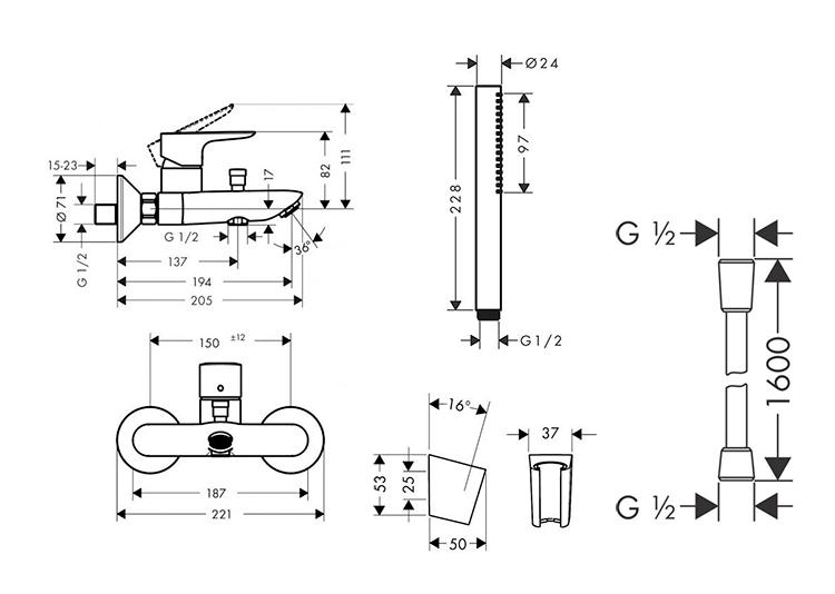 hansgrohe Talis E komplet badekararmatur - B&oslash;rstet bronze