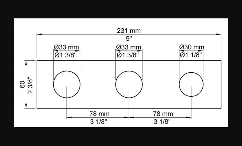 Vola 3-huls d&aelig;kplade - 230x60 mm - Krom