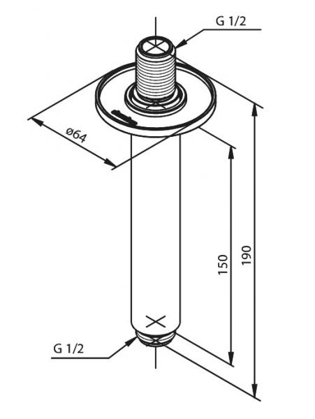 Damixa loftmonteret brusearm (150mm) - B&oslash;rstet messing