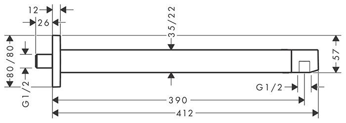 hansgrohe bruserb&oslash;jning E 39 cm 1/2" - Mat sort