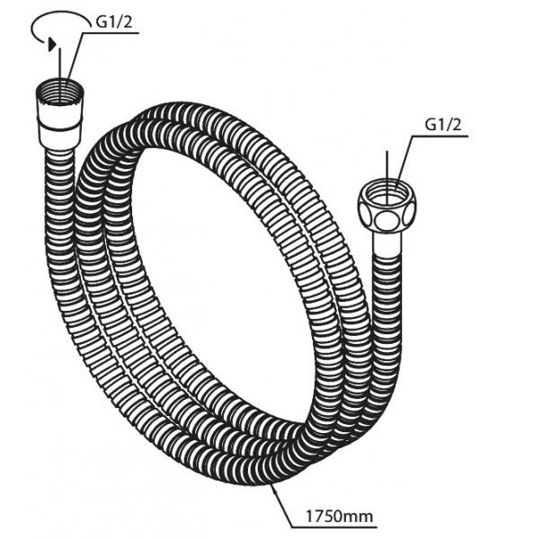 Damixa Metal bruserslange - 1750 mm - B&oslash;rstet messing