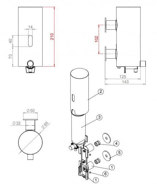 d line s&aelig;bedispenser 350 ml m/indikator - Slebet rustfrit st&aring;l
