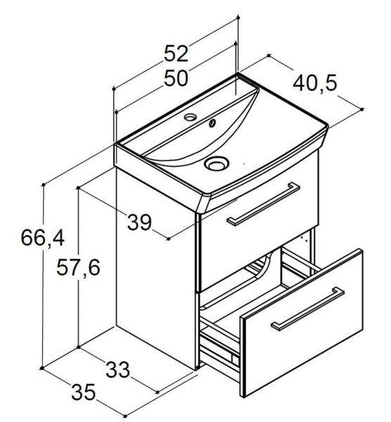 Dansani Mido møbelsæt 50 m/2 skuffer og Capella vask - Hvid mat Dansani Mido møbelsæt 50 m/2 skuffer og Capella vask - Hvid mat