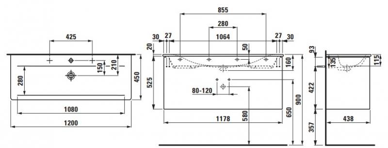 Laufen Palace 120 m&oslash;belpakke - Hvid h&oslash;jglans