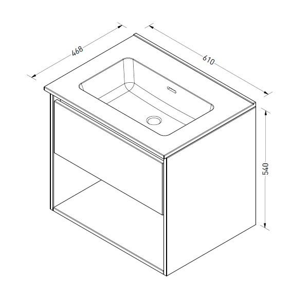 Sanibell Proline 60 m&oslash;bels&aelig;t m/1 skuffe og hylde - Uden hanehul - Sort eg