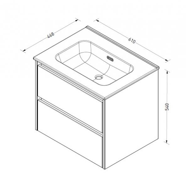 Sanibell Proline 60 m&oslash;bels&aelig;t m/2 skuffer - Uden hanehul - Sort eg
