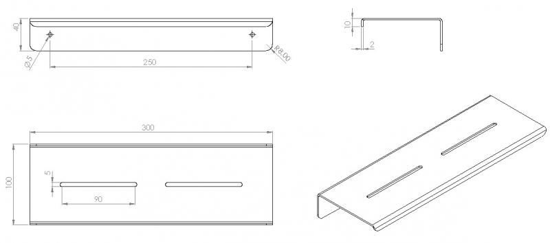 Cassøe A5 brusehylde, vendbar - Børstet stål Cassøe A5 brusehylde, vendbar - Børstet stål