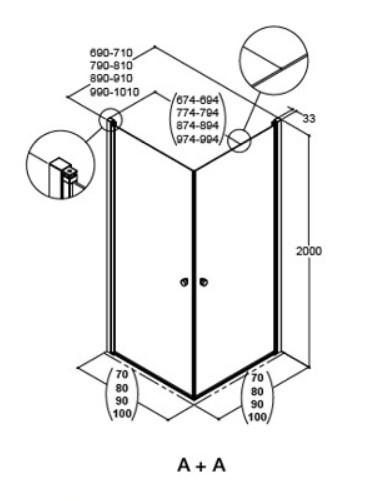 Dansani Match A+A brusehj&oslash;rne - 80x80 cm - Klar glas/matkrom