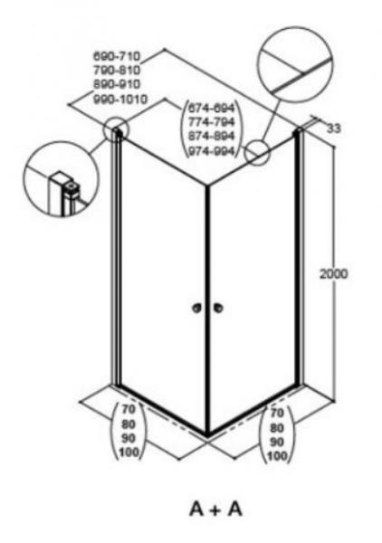 Dansani Match A+A bruseniche- 90x90 cm - Klar glas/mat sort Dansani Match A+A bruseniche- 90x90 cm - Klar glas/mat sort