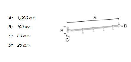 Beslagsboden knager&aelig;kke m/4 knager - 1000 mm - Mat sort