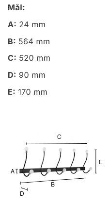 Beslagsboden knagerrække i vintage stil - Sort/hvid knop Beslagsboden knagerrække i vintage stil - Sort/hvid knop